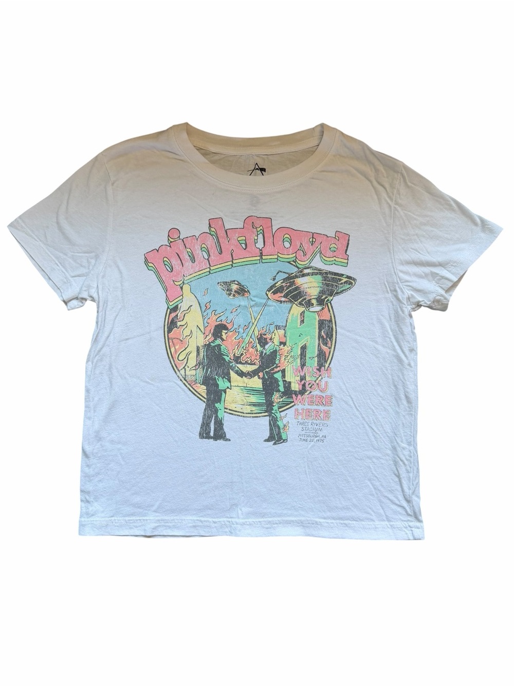 🌟Pink Floyd Cropped White Tee with Pink & Mint Graphic